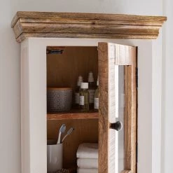 Maison Belfort Armoire haute Newhaven - Manguier partiellement massif - Manguier / Blanc -Meubles de salle de bain Soldes 2022 1000050926 190917 11084300003 DETAILS P000000001000050926