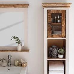 Maison Belfort Armoire haute Newhaven - Manguier partiellement massif - Manguier / Blanc -Meubles de salle de bain Soldes 2022 1000050926 190917 11084300006 DETAILS P000000001000050926