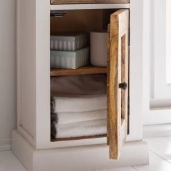 Maison Belfort Armoire haute Newhaven - Manguier partiellement massif - Manguier / Blanc -Meubles de salle de bain Soldes 2022 1000050926 190917 11084300008 DETAILS P000000001000050926