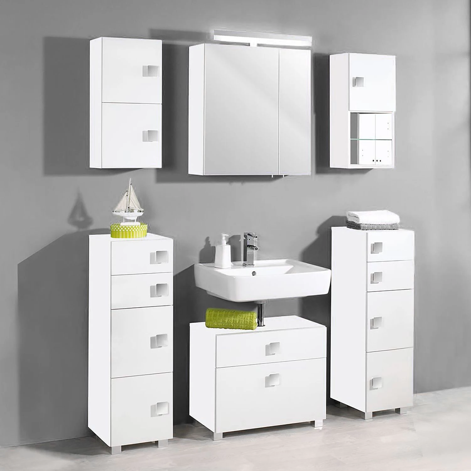 Schildmeyer Meuble sous vasque Genf - Blanc brillant / Gris 4 Schildmeyer Meuble sous vasque Genf - Blanc brillant / Gris – Image 2