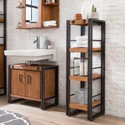 Ars manufacti Étagère de salle de bain Manchester - Acacia massif / Métal - Acacia / Anthracite - Hauteur : 115 cm -Meubles de salle de bain Soldes 2022 1000126702 190603 10220300019 MOOD GALLERYIMAGES P000000001000126702 mood