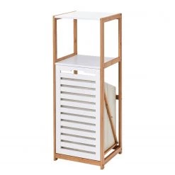 Zeller Panier à linge Lolland II - Partiellement en bambou massif - Blanc / Bambou