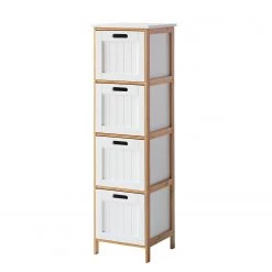 Giessbach Armoire salle de bain Jakob - Partiellement en bambou massif - Blanc mat / Bambou - Hauteur : 111 cm