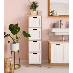 Giessbach Armoire salle de bain Jakob - Partiellement en bambou massif - Blanc mat / Bambou - Hauteur : 111 cm -Meubles de salle de bain Soldes 2022 1000135003 190709 14424800002 MOOD DETAILS P000000001000135003 mood