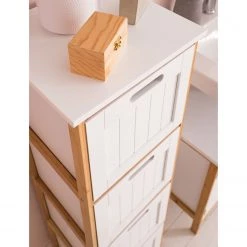 Giessbach Armoire salle de bain Jakob - Partiellement en bambou massif - Blanc mat / Bambou - Hauteur : 111 cm -Meubles de salle de bain Soldes 2022 1000135003 190709 14424800005 DETAILS P000000001000135003