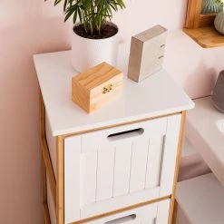 Giessbach Armoire salle de bain Jakob - Partiellement en bambou massif - Blanc mat / Bambou - Hauteur : 111 cm -Meubles de salle de bain Soldes 2022 1000135003 190709 14424800006 DETAILS P000000001000135003