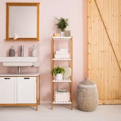 Giessbach Étagère Jakob I - Partiellement en bambou massif - Blanc mat / Bambou - Hauteur : 114 cm -Meubles de salle de bain Soldes 2022 1000135013 190709 14424900037 MOOD DETAILS P000000001000135013 mood