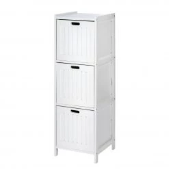 WENKO Colonne de salle de bain Oslo - Noyer massif - Blanc