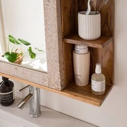 Ars manufacti Armoire de toilette Buuda - Partiellement en acacia massif - Écru / Acacia -Meubles de salle de bain Soldes 2022 1000145835 190808 12522500004 DETAILS P000000001000145835