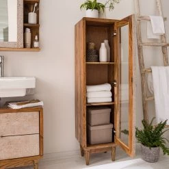 Ars manufacti Armoire colonne Buuda - Partiellement en acacia massif - Écru / Acacia -Meubles de salle de bain Soldes 2022 1000145836 190808 12522500006 DETAILS P000000001000145836