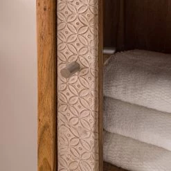 Ars manufacti Armoire colonne Buuda - Partiellement en acacia massif - Écru / Acacia -Meubles de salle de bain Soldes 2022 1000145836 190808 12522500007 DETAILS P000000001000145836