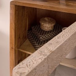 Ars manufacti Armoire colonne Buuda - Partiellement en acacia massif - Écru / Acacia -Meubles de salle de bain Soldes 2022 1000145836 190808 12522500008 DETAILS P000000001000145836