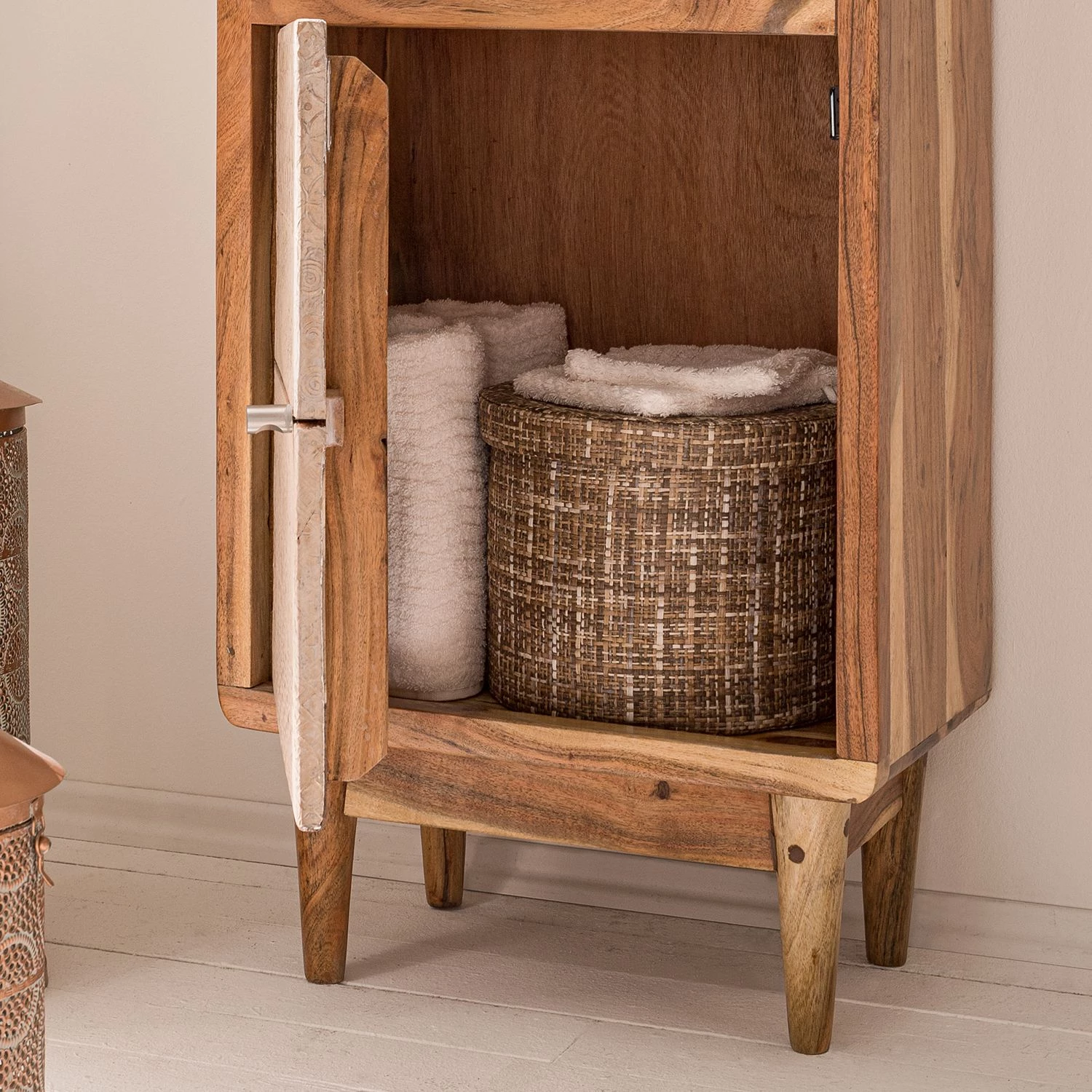 Ars manufacti Armoire colonne Buuda - Partiellement en acacia massif - Écru / Acacia 16 Ars manufacti Armoire colonne Buuda - Partiellement en acacia massif - Écru / Acacia – Image 14