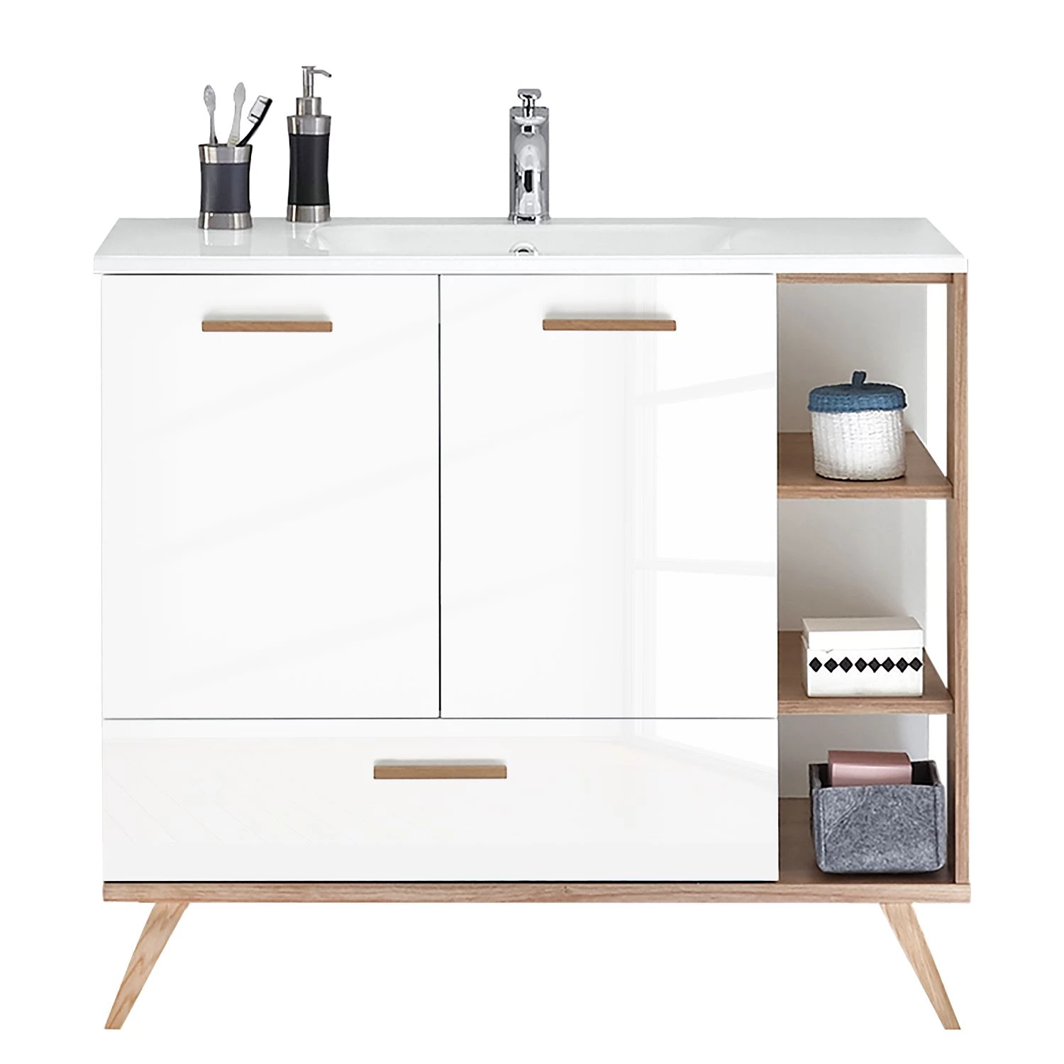 Pelipal Meuble avec vasque Quickset 923 II - Blanc / Imitation chêne de Riviera 5 Pelipal Meuble avec vasque Quickset 923 II - Blanc / Imitation chêne de Riviera – Image 3