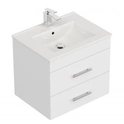 Posseik Meuble avec vasque Silvanus - Blanc / Blanc mat - Largeur : 62 cm -Meubles de salle de bain Soldes 2022 1000150321 220511 031 DETAILS P000000001000150321