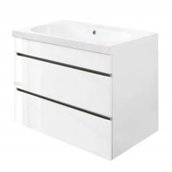 Posseik Meuble avec vasque Kali I - Blanc / Blanc brillant - Largeur : 73 cm