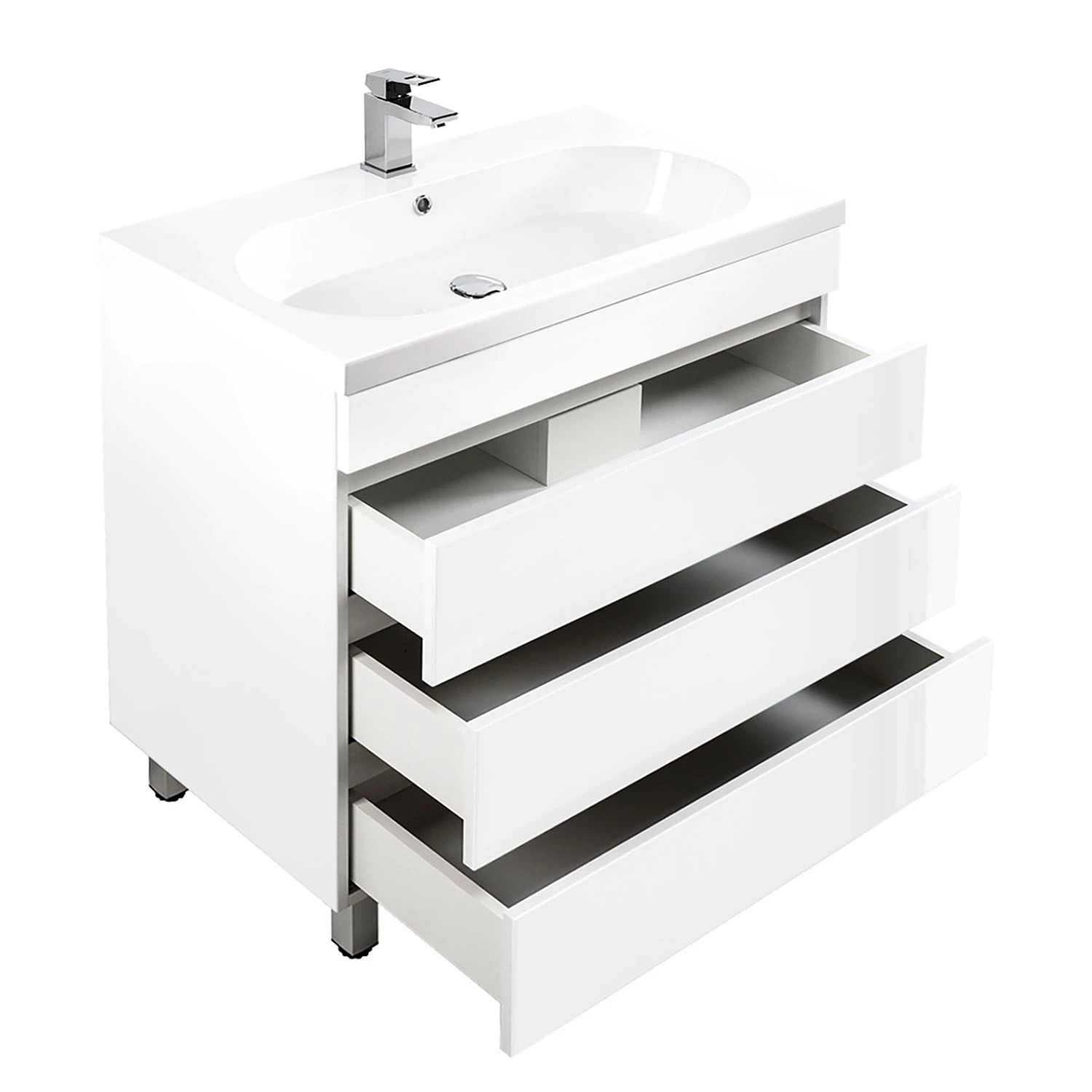 Posseik Meuble avec vasque Kali II - Blanc / Blanc brillant - Blanc brillant - Largeur : 90 cm 7 Posseik Meuble avec vasque Kali II - Blanc / Blanc brillant - Blanc brillant - Largeur : 90 cm – Image 5