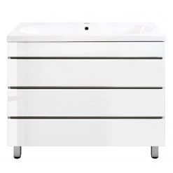 Posseik Meuble avec vasque Kali II - Blanc / Blanc brillant - Blanc brillant - Largeur : 90 cm