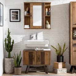 Ars manufacti Salle de bain Tamati III (2 éléments) - Pin massif / Métal - Pin / Noir