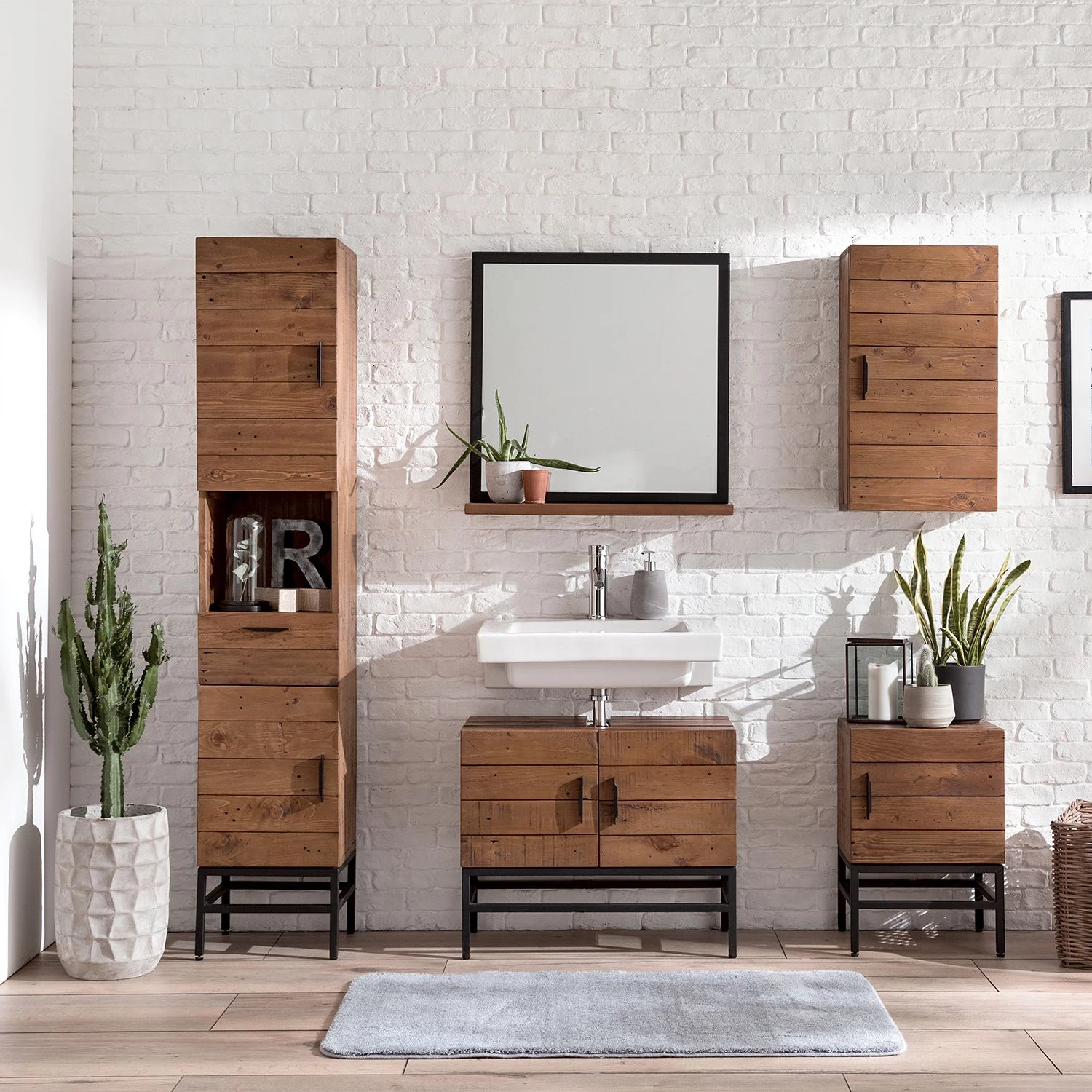 Ars manufacti Salle de bain Grasby I (5 éléments) - Pin massif / Métal - Pin / Noir 3 Ars manufacti Salle de bain Grasby I (5 éléments) - Pin massif / Métal - Pin / Noir