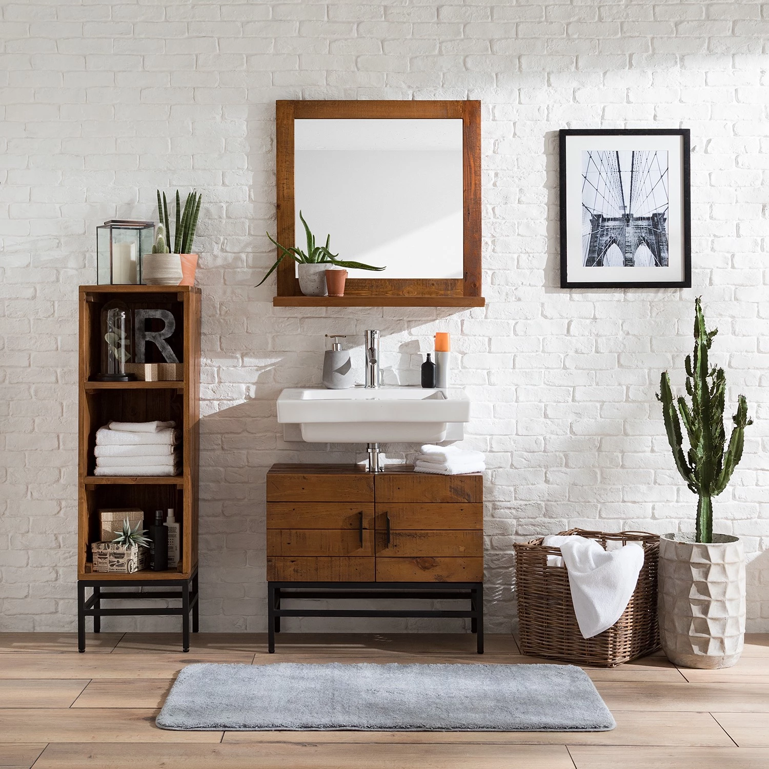 Ars manufacti Salle de bain Grasby II (3 éléments) - Pin massif / Métal - Pin / Noir 3 Ars manufacti Salle de bain Grasby II (3 éléments) - Pin massif / Métal - Pin / Noir