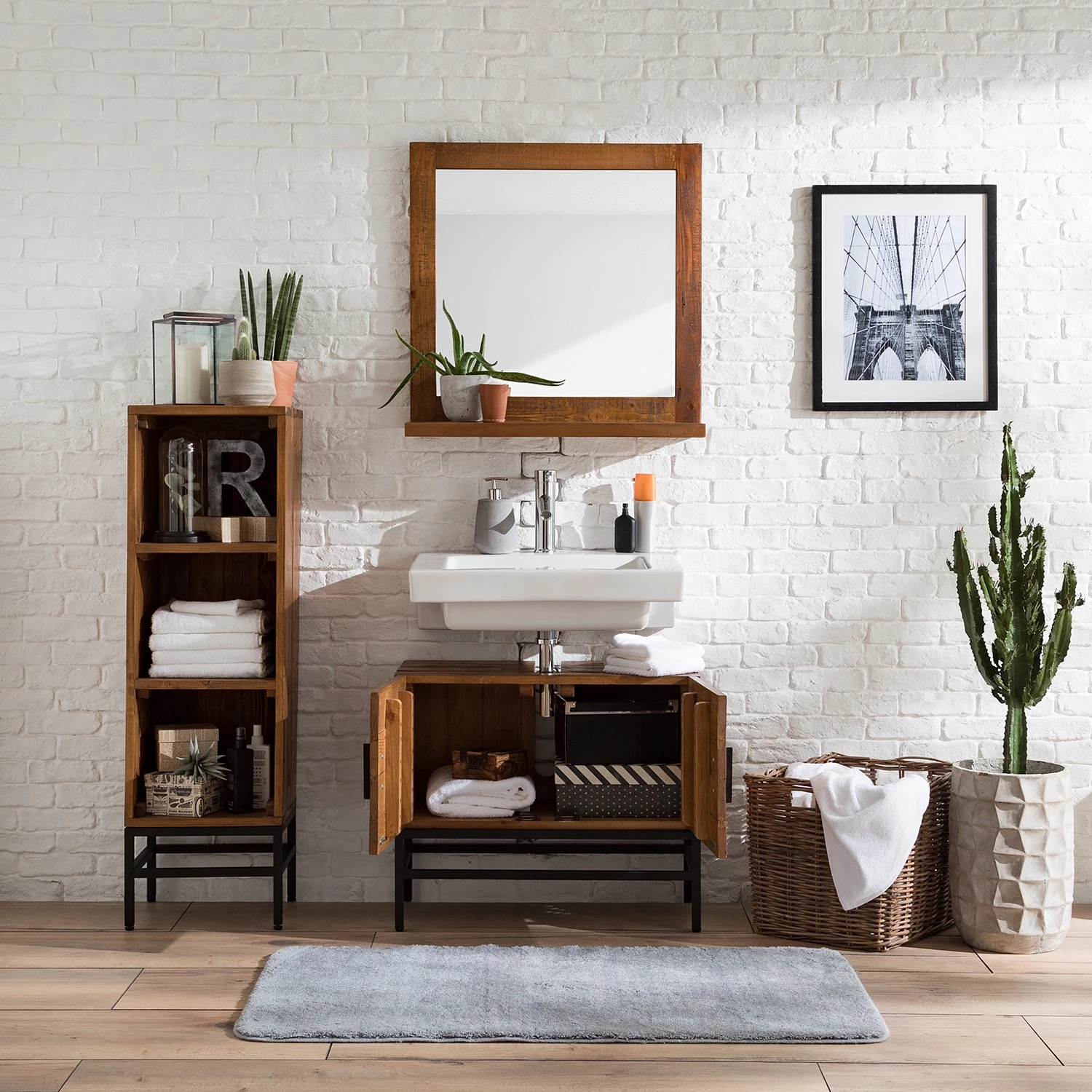 Ars manufacti Salle de bain Grasby II (3 éléments) - Pin massif / Métal - Pin / Noir 4 Ars manufacti Salle de bain Grasby II (3 éléments) - Pin massif / Métal - Pin / Noir – Image 2