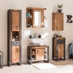 Ars manufacti Salle de bain Manchester I (5 éléments) - Partiellement en acacia massif / Métal - Acacia / Anthracite