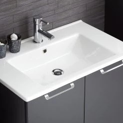 Pelipal Salle de bain 3055 (2 élém.) - Avec Éclairage - Verre - Noir/ Anthracite matt -Meubles de salle de bain Soldes 2022 1000152521 190801 10211500003 DETAILS P000000001000152521