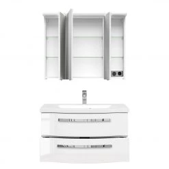 Pelipal Salle de bain 4005 II (2 élém.) - Avec éclairage - Blanc brillant -Meubles de salle de bain Soldes 2022 1000153636 200311 09352700083 DETAILS P000000001000153636