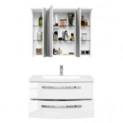 Pelipal Salle de bain 4005 II (2 élém.) - Avec éclairage - Blanc brillant -Meubles de salle de bain Soldes 2022 1000153636 200311 09352700084 DETAILS P000000001000153636
