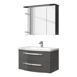 Pelipal Salle de bain 4005 IV (2 élém.) - Avec éclairage - Gris brillant -Meubles de salle de bain Soldes 2022 1000153639 190517 15151100020 GALLERYIMAGES P000000001000153639