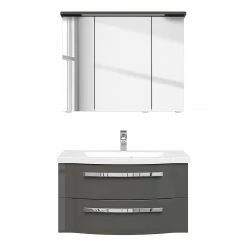 Pelipal Salle de bain 4005 IV (2 élém.) - Avec éclairage - Gris brillant -Meubles de salle de bain Soldes 2022 1000153639 190517 15151100021 GALLERYIMAGES P000000001000153639