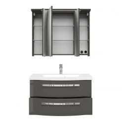 Pelipal Salle de bain 4005 IV (2 élém.) - Avec éclairage - Gris brillant -Meubles de salle de bain Soldes 2022 1000153639 190517 15151100022 GALLERYIMAGES P000000001000153639