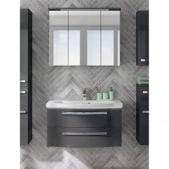 Pelipal Salle de bain 4005 IV (2 élém.) - Avec éclairage - Gris brillant