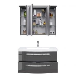 Pelipal Salle de bain 4005 IV (2 élém.) - Avec éclairage - Gris brillant -Meubles de salle de bain Soldes 2022 1000153639 200311 09352700091 DETAILS P000000001000153639