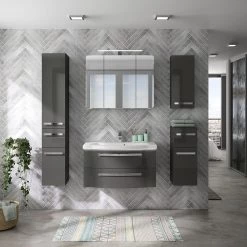 Pelipal Salle de bain 4005 III (2 élém.) - Avec éclairage - Gris brillant -Meubles de salle de bain Soldes 2022 1000153646 190517 15151100025 MOOD GALLERYIMAGES P000000001000153646 mood