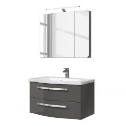 Pelipal Salle de bain 4005 III (2 élém.) - Avec éclairage - Gris brillant -Meubles de salle de bain Soldes 2022 1000153646 190517 15151100026 GALLERYIMAGES P000000001000153646