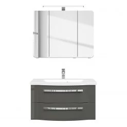 Pelipal Salle de bain 4005 III (2 élém.) - Avec éclairage - Gris brillant -Meubles de salle de bain Soldes 2022 1000153646 190517 15151100027 GALLERYIMAGES P000000001000153646