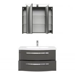 Pelipal Salle de bain 4005 III (2 élém.) - Avec éclairage - Gris brillant -Meubles de salle de bain Soldes 2022 1000153646 190517 15151100028 GALLERYIMAGES P000000001000153646