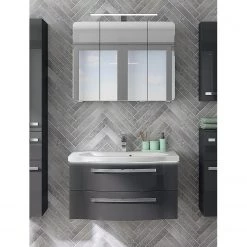 Pelipal Salle de bain 4005 III (2 élém.) - Avec éclairage - Gris brillant