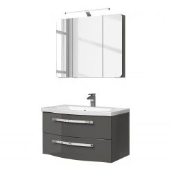 Pelipal Salle de bain 4005 I (2 élém.) - Avec éclairage - Gris brillant -Meubles de salle de bain Soldes 2022 1000153648 190517 15151100037 GALLERYIMAGES P000000001000153648