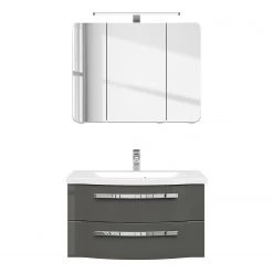 Pelipal Salle de bain 4005 I (2 élém.) - Avec éclairage - Gris brillant -Meubles de salle de bain Soldes 2022 1000153648 190517 15151100038 GALLERYIMAGES P000000001000153648