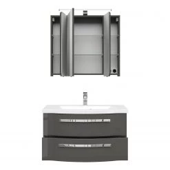 Pelipal Salle de bain 4005 I (2 élém.) - Avec éclairage - Gris brillant -Meubles de salle de bain Soldes 2022 1000153648 190517 15151100039 GALLERYIMAGES P000000001000153648