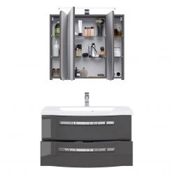 Pelipal Salle de bain 4005 I (2 élém.) - Avec éclairage - Gris brillant -Meubles de salle de bain Soldes 2022 1000153648 200311 09352800119 DETAILS P000000001000153648