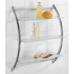 WENKO Étagère murale Vermont - Verre / Acier - Chrome -Meubles de salle de bain Soldes 2022 1000155782 190204 17251400041 MOOD GALLERYIMAGES P000000001000155782 mood