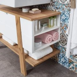 Germania Salle de bain Novolino I (2 éléments) - Avec éclairage - Blanc mat / Imitation chêne de Navarre -Meubles de salle de bain Soldes 2022 1000158019 190208 16194900080 GALLERYIMAGES P000000001000158019