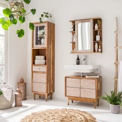 Ars manufacti Salle de bain Buuda II (3 éléments) - Partiellement en acacia massif - Écru / Acacia