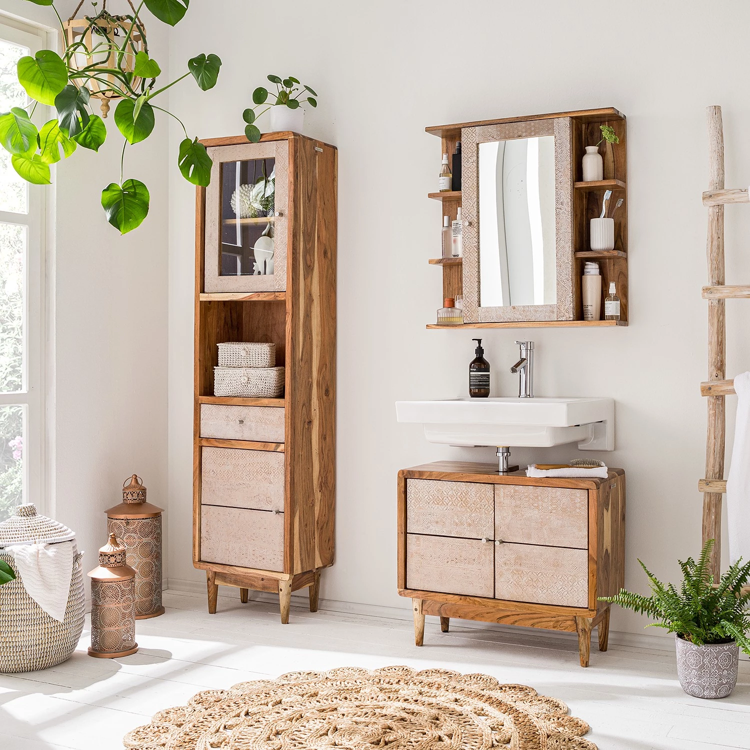 Ars manufacti Salle de bain Buuda II (3 éléments) - Partiellement en acacia massif - Écru / Acacia 3 Ars manufacti Salle de bain Buuda II (3 éléments) - Partiellement en acacia massif - Écru / Acacia