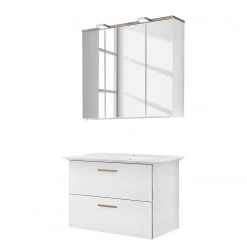Pelipal Salle de bain Burgas II (2 éléments) - Avec éclairage  - Blanc / Imitation chêne -Meubles de salle de bain Soldes 2022 1000173899 210622 10361600038 DETAILS P000000001000173899