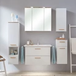 Pelipal Salle de bain Burgas III (5 éléments) - Avec éclairage  - Blanc / Imitation chêne